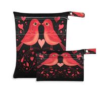Waassud Two Birds in Love - Bolsa húmeda y seca reutilizable, organizador de pañales con 2 bolsillos con cremallera para traje de baño, ropa de gimnasio, multicolor, Talla única, moderno