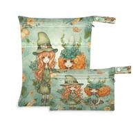 Waassud Two Girls in A Hat - Bolsa húmeda y seca reutilizable, organizador de pañales con 2 bolsillos con cremallera para traje de baño, ropa de gimnasio, multicolor, Talla única, moderno