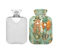 Waassud Two Girls in A Hat - Botella de agua caliente con cubierta suave, bolsa de agua caliente para aliviar el dolor, almohadilla térmica de agua de 2 litros para cuello y hombro, tamaño mediano