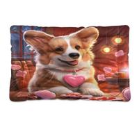Waassud Valentine Corgi (2) Tapete grueso para cama de perro, antideslizante, resistente a los masticables, cama para mascotas, para perros, gatos, suave, lavable, almohadilla para jaula de perrera