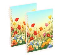 Waassud Vibrant Flower Fields - Cuadernos en espiral recargables A5 rayados, 2 unidades