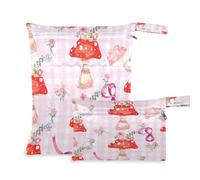 Waassud Whimsical Mushrooms - 2 bolsas húmedas y secas reutilizables, organizadoras de pañales con 2 bolsillos con cremallera para traje de baño, ropa de gimnasio