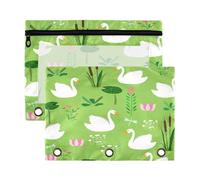 Waassud White Swans - Estuche para lápices de natación para carpeta de 3 anillas, paquete de 2 estuches transparentes con agujeros reforzados, cremallera suave, impermeable, organizador de suministros