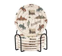 Waassud Wild West Cowboy - Juego de 6 posavasos redondos absorbentes de 10 cm para bebidas, almohadillas tejidas para protección de mesa, cocina, oficina, escritorio