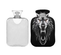 Waassud Wolf Head - Botella de agua caliente con cubierta suave, bolsa de agua caliente para aliviar el dolor, almohadilla térmica de agua de 2 L para cuello y hombro, pequeña
