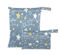 Waassud Yellow and Stars - Bolsa reutilizable para guardar pañales, organizador de pañales con 2 bolsillos con cremallera para traje de baño, ropa de gimnasio