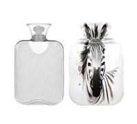 Waassud Zebra Head - Botella de agua caliente con cubierta suave, bolsa de agua caliente para aliviar el dolor, almohadilla térmica de agua de 2 litros para cuello y hombro, tamaño mediano