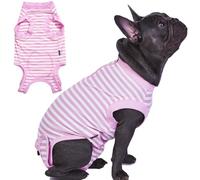 Wabdhally - Traje de recuperación quirúrgica para Perros, Traje quirúrgico para Perros Hembras Medianas, algodón Peinado Suave, Mameluco Rosa a Rayas con Cremallera, Talla M