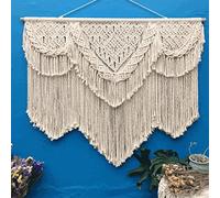 WABMJGW Tapiz de macramé para Colgar en la Pared, tapices de Pared Grande, decoración Boho, cordón de macramé Natural con borlas, tapices de macramé, Tapiz para Colgar en la Pared,Beige-130x105cm