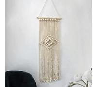 WABMJGW Tapiz de macramé para colgar en la pared, tapiz de cuerda de algodón hecho a mano, para colgar en la pared, arte bohemio de macramé, decoración de pared, color beige, 35 x 100 cm