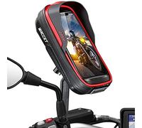 WACCET Soporte Movil Moto, Porta Movil para Retrovisor Motocicleta, Scooter 360° Rotación Soporte con Pantalla Táctil Impermeable para Teléfono 4.5-6.8" (Rojo)