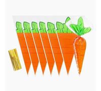 WACCOMT Pack 100 Bolsas de celofano de zanahoria en forma de Pascua 20x33cm | Bolsitas Cónicas con Cierre de Alambre, para Golosinas, Caramelos, Palomitas y Recuerdos de Fiesta