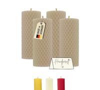 Wachsmann Pillar Candles - Velas de Pascua, juego de 4, 100% cera de abeja, enrolladas a mano, fabricadas en Alemania, velas de cera de abeja, velas de miel cada una con 6 horas de tiempo de