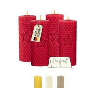 Wachsmann Pillar Candles - Velas de Pascua, juego de 4, 100% cera de abeja, enrolladas a mano, fabricadas en Alemania, velas de cera de abeja, velas de miel cada una con 6 horas de tiempo de