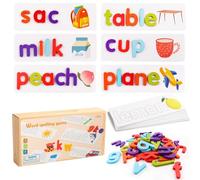 wadafen Juguetes Montessori Juego de Armar Palabras Abecedario de Madera ABC Puzzle para Niños, Juego de Letras 3-6 Años Regalo niña 3-6 años Aprender a Leer Juegos Montesori Jueguetes Smart Games