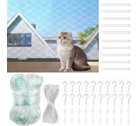 wadafen Red para gatos para balcón, 3 x 4 m, red para gatos, alambre reforzado sin necesidad de taladrar, viene con ganchos, bridas, cuerda de fijación, red de balcón para gatos para asegurar balcones