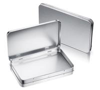 Wadakada Caja de Lata de Metal Rectangular con Tapa Tapa con Bisagras de Metal Caja de Lata Vacía de Metal Contenedor Caja de Lata de Almacenamiento Plateada, 2 Piezas