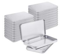 Wadakada Caja de Lata de Metal Rectangular con Tapa Tapa con Bisagras de Metal Caja de Lata Vacía de Metal Contenedor Caja de Lata de Almacenamiento Plateada, 20 Piezas