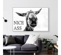 WADBTP Decoración de Baño Moderna con Vaca en Alto Relieve, Póster de Animales en Blanco y Negro para Pared del Baño, Vaca Leyendo Periódico para Decoración del Hogar, Sin Marco (Oreja de Burro