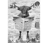 WADBTP Vaca de alto fondo imágenes de decoración de baño, moderna decoración de pared de animales en blanco y negro, póster decorativo para el hogar, sin marco (NIU 1,50 x 70 cm x 1)
