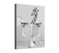 WADBTP Vaca de alto fondo imágenes de decoración de baño, moderno blanco y negro animal decoración de pared de baño póster de vaca para inodoro leer periódico decoración del hogar imágenes, sin marco