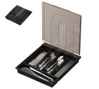 Waddle aja de Organizador de Cuberteros Con Tapa, Organizador cubiertos para cajon con tapa, Cubertero para Cajon con 6 Compartimentos, Bandeja Utensilios de Plástico para Cajon Cocina Encimera