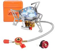 WADEO 6800W Estufa de camping resistente al viento, estufa de gas de camping con encendido piezoeléctrico y adaptador, estufa de gas portátil con 3 boquillas de latón para senderismo, picnic, camping