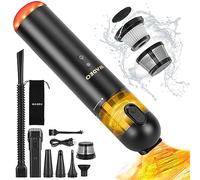 WADEO Aspiradora portátil inalámbrica para coche, 6 en 1, extractor de polvo, soplador de aire, bomba de mano, luz LED y SOS