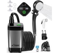WADEO Ducha de Camping con Batería Sumergible, Eléctrico Portátil Recargable Ducha para Acampar con Pantalla Digital, para Acampar, Hacer Caminatas, Duchas para Perros y Lavado de Autos (Plata Gris)
