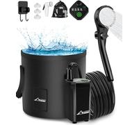 WADEO Ducha de Camping Portátil a Batería con Bomba y Cubo, Ducha de Camping al Aire Libre con Batería Recargable, Set de Ducha Móvil, para Camping, Viajes, Jardín, Lavado de Coches - Negro