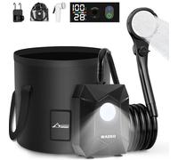 WADEO Ducha portátil para Acampada con batería, Bomba y Cubo de Agua, Bomba de Ducha con iluminación, Set de Bomba de Ducha para Exteriores con lámpara para Senderismo, Viajes y Mascotas (Negro)