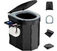 WADEO Inodoro portátil para acampada con asiento cómodo de EVA y soporte para el móvil, inodoro plegable con capacidad para hasta 200 kg, inodoro móvil con 20 bolsas higiénicas y portarrollos