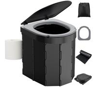 WADEO Inodoro Portátil para Camping, Capacidad de Carga hasta 200kg, Inodoro Plegable con Portarrollos de Papel y Bandeja para Teléfono, Ideal para Acampar, Senderismo, Viajar, Pescar