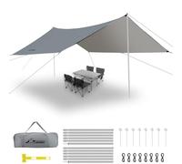 WADEO Lona para Tienda de Campaña 3,6 x 4,8 m, Lona para Camping con Postes + Estacas + Cuerdas tensoras, Impermeable, Ultraligera y Anti-UV, Ideal para Acampar Senderismo Picnic al Aire Libre - Gris