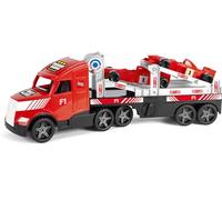 Wader 36241 - Transportador Magic Truck Fórmula 1 con cabestrante de Cable, tamaño Aprox. 79 cm, para niños a Partir de 3 años, Adecuado como Regalo para Juegos creativos