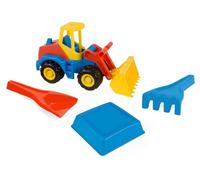 Wader 70422 - Tech Truck Excavadora con Juego de Juguetes de Arena, Pala cargadora, Pala, rastrillo y Molde de Arena, 4 Piezas, para niños a Partir de 12 Meses