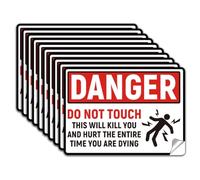 WADORN 10 calcomanías de seguridad de PVC con texto en inglés "Danger Do Not Touch", de 7.1 x 5.1 pulgadas, con texto en inglés "This Will Kill You", impermeables, calcomanías de seguridad para zona