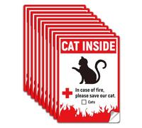 WADORN 10 hojas de calcomanías de alerta interior de gato, PVC autoadherente, letrero de seguridad para rescate de mascotas, rojo de emergencia, calcomanías de rescate de gatos, letrero de fuego para