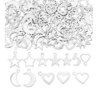 WADORN 120 colgantes en forma de corazón con estrella luna, 12 colgantes estilo Ramadán Estrella Colgantes Medialuna Charms Acero Inoxidable Charms Románticos para Suministros para la creación de