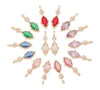 WADORN 16 unidades de 8 colores colgantes de circonita cúbica facetada, colgantes de latón con pavé de circonitas cúbicas, colgantes con extremos extensibles, colgantes con piedra natal, 18.5x7x4.5mm,