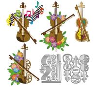 WADORN 2 troqueles de corte de metal para violín y flor, instrumento de violín musical, plantillas de corte de metal, notas musicales, herramienta de grabado en relieve de acero al carbono, plantillas