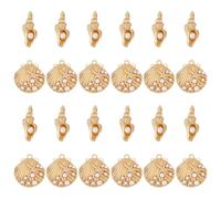 WADORN 28 dijes de 2 estilos de perlas de imitación de concha, conchas marinas, dijes colgantes de vieira del mar dorado con cuentas de perlas de cristal, colgantes temáticos de playa y océano para