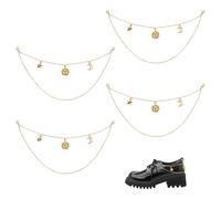 WADORN 4 cadenas de zapatos doradas, cadena doble para botas, colgante de sol, luna, estrella para mujer, decoración de correa de calcetín, cadena decorativa brillante para tenis, zuecos, sandalias