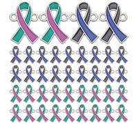 WADORN 40 dijes de cinta de concienciación de 2 colores, aleación esmaltada, forma de cinta, dijes de metal a granel para concienciación sobre el cáncer, conectores de joyería con doble bucle para
