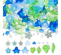 WADORN 406 piezas de 15 estilos de cuentas de hojas de flores, esmalte esmerilado, floral, acrílico, hojas verdes, colgantes sueltos para hacer joyas, cuentas de colores surtidos para manualidades