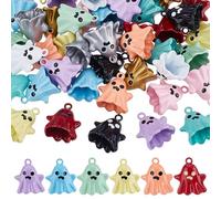 WADORN 48 colgantes de fantasmas en 3D de Halloween, colgantes de fantasmas multicolores, mini espíritus dulces, adornos divertidos para hacer joyas DIY, pulseras, collares, pendientes
