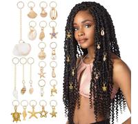 WADORN 50 piezas de 21 estilos de anillos de concha de mar, colgantes de perlas de pez de mar, colgantes de anillo de pelo vintage para trenzar el cabello, dijes de clip para el pelo con temática