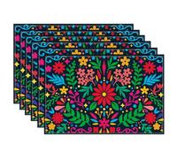 WADORN 6 manteles individuales florales mexicanos de fiesta del Día de los Muertos, 11.8 x 17.7 pulgadas, mantel individual del Cinco de Mayo de México para decoración de fiestas, manteles