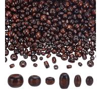 WADORN 600 cuentas espaciadoras redondas de madera natural de 6 estilos, cuentas de pelo de madera natural de 6 a 10 mm, agujero grande, marrón y negro, cuentas espaciadoras sueltas de madera para