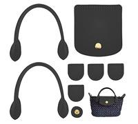 WADORN 8 Uds. Kits de Tejer Bolsos de Cuero PU, Fabricación de Bolsos de Ganchillo DIY, Incluye Asas para Coser Bolsas, Cubiertas de Bolsas con Botón A Presión, Accesorios para Hacer Bolsos, Negro